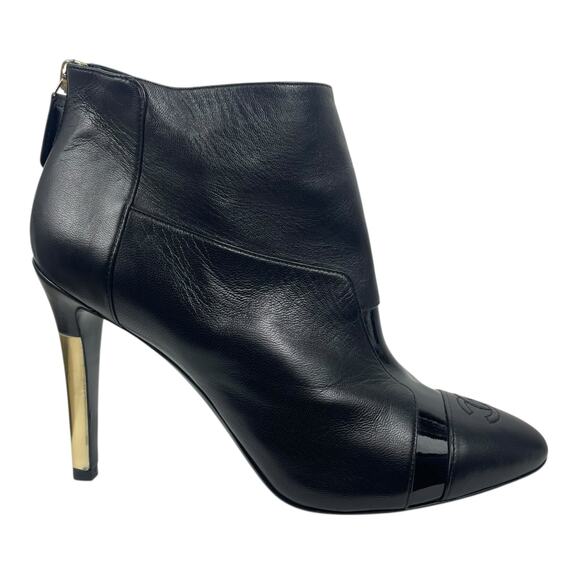Chanel CC Logo Cap Toe Lamb Leather Heel Ankle Boots Black Size 38 - Picture 3 of 15